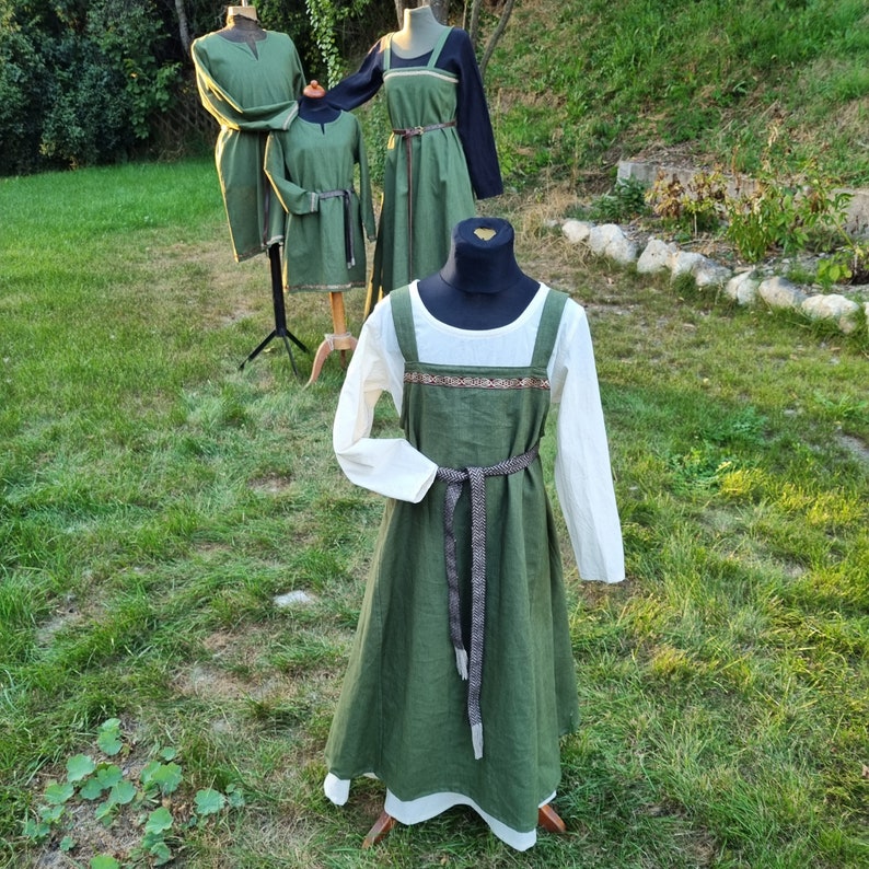 Robe tablier pour filles vikings vert olive, surrobe médiévale, tablier Wiki enfant, LARP, SCA, Toraxacum image 5