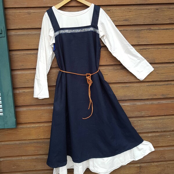 Viking girls apron dress, blue overdress, medieval dress, Wiki apron child, LARP, SCA