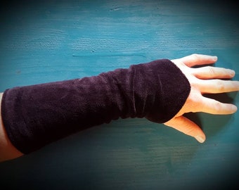 gantelets en velours noir, chauffe-bras noirs, chauffe-mains en velours, chauffe-poignets, gantelets Cosplay, LARP, SCA, Toraxacum
