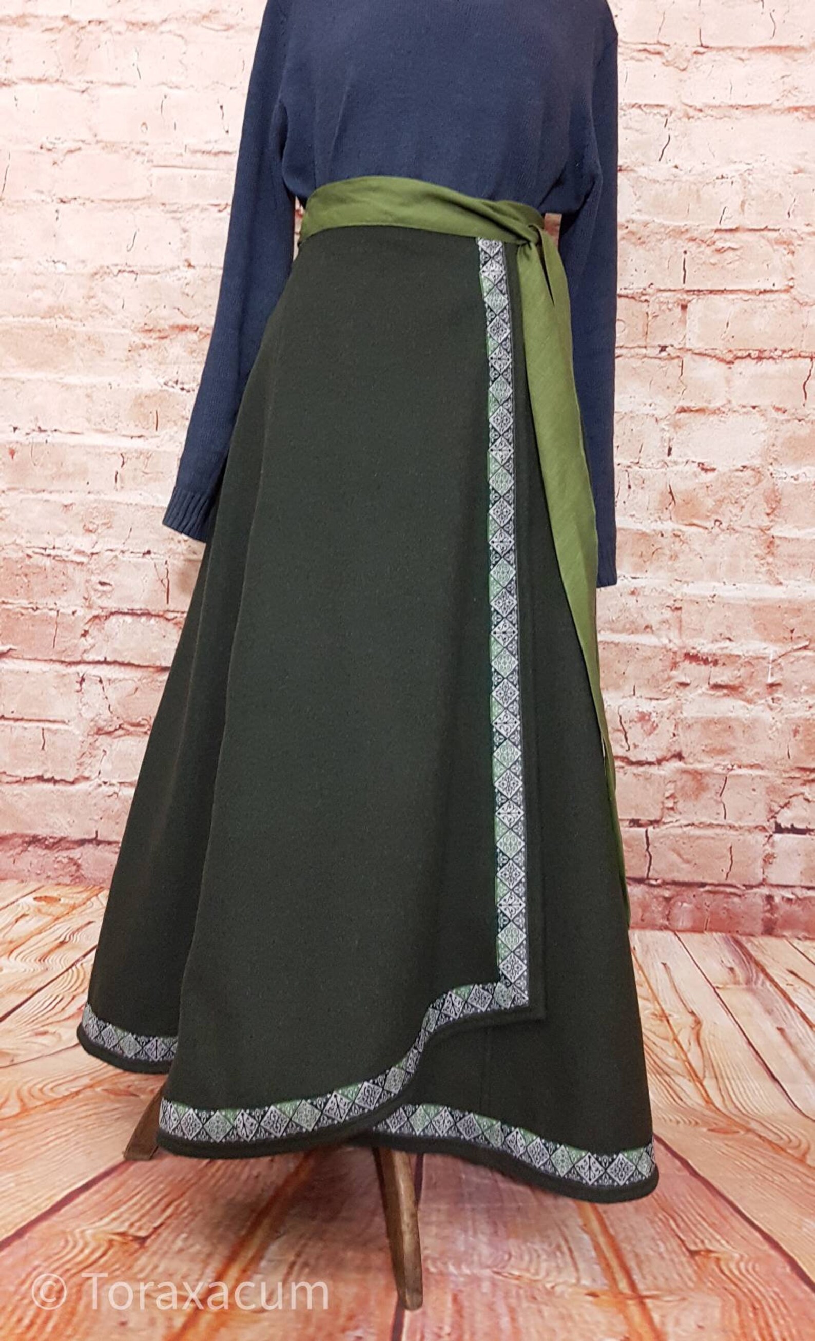 Riding Skirt Wool Olive With Border Wrap Skirt XS-XL Long | Etsy