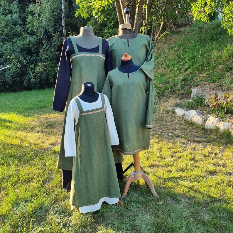 Robe tablier pour filles vikings vert olive, surrobe médiévale, tablier Wiki enfant, LARP, SCA, Toraxacum image 2