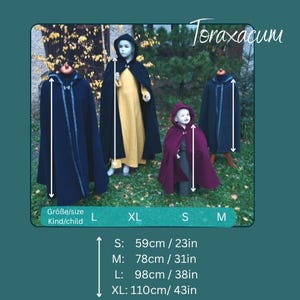 Black cloak for children, medieval cape with trim, elven cloak with hood, cosplay costume for children, ranger, Toraxacum image 4
