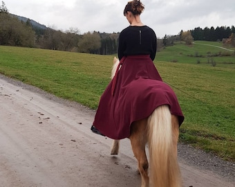 Riding skirt wool burgundy, XS-XL, wine red wrap skirt, long skirt, medieval garb, Toraxacum