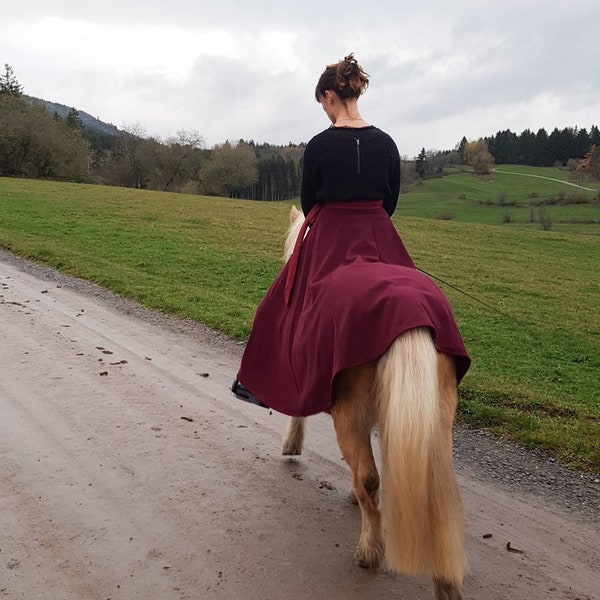 Riding skirt wool burgundy, XS-XL, wine red wrap skirt, long skirt, medieval garb, Toraxacum