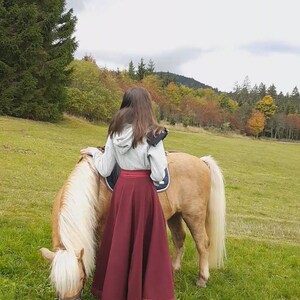 Riding skirt wool with border, wine red wrap skirt, long burgundy skirt, medieval garb, horse and rider image 6