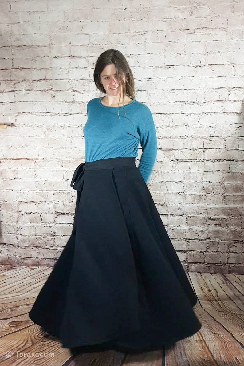 Equestrian skirt wool black XSXL black wrap skirt long Etsy