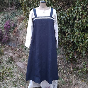 Viking Dress Blue Linen Apron Dress Medieval Garb Cosplay - Etsy