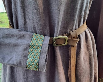 Brown linen dress, used look with trim, Viking, Cosplay, LARP, SCA, Toraxacum