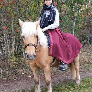 Riding skirt wool with border, wine red wrap skirt, long burgundy skirt, medieval garb, horse and rider image 8
