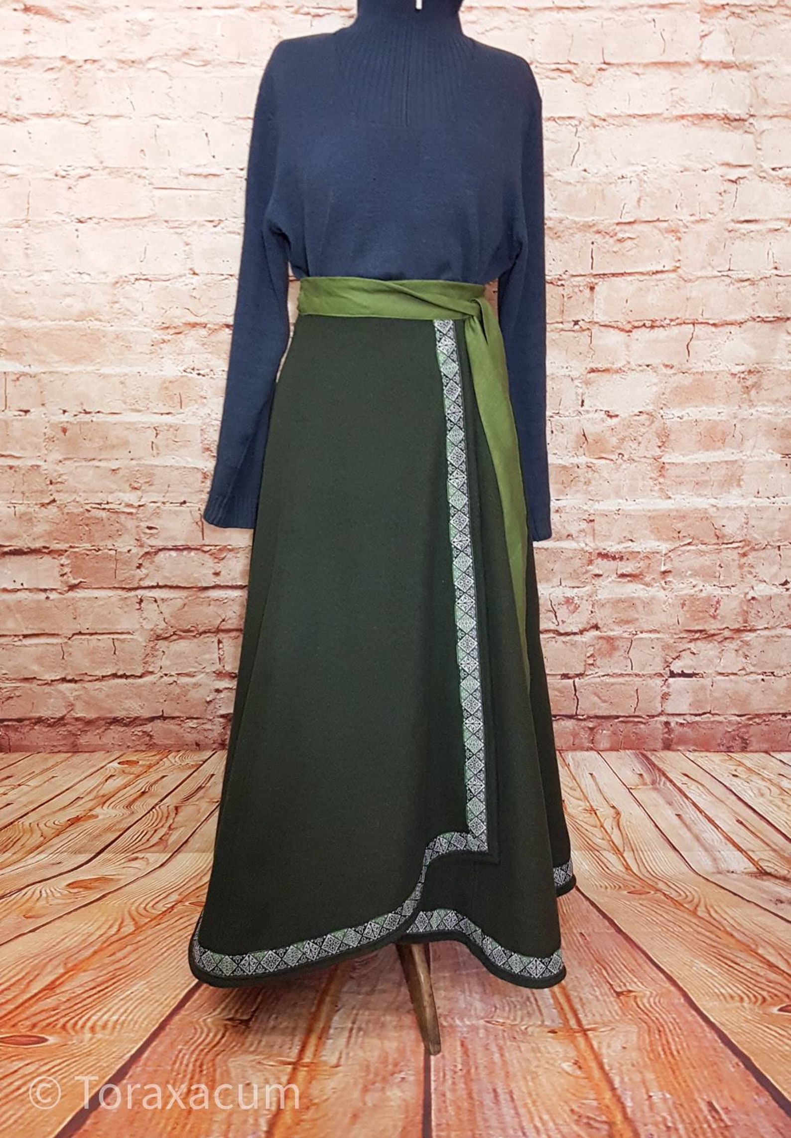 Riding Skirt Wool Olive With Border Wrap Skirt XS-XL Long | Etsy