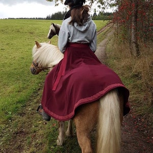 Riding skirt with border, wine-red wrap skirt, long skirt burgundy, medieval clothing, horse and rider
