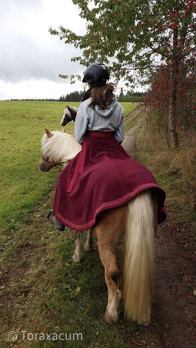 Riding skirt wool with border, wine red wrap skirt, long burgundy skirt, medieval garb, horse and rider image 1