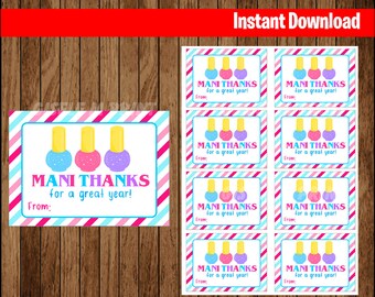 Mani Thanks Teacher Appreciation teacher gift nail polish teacher thank you manicure pedicure teacher gift tag printable instant download