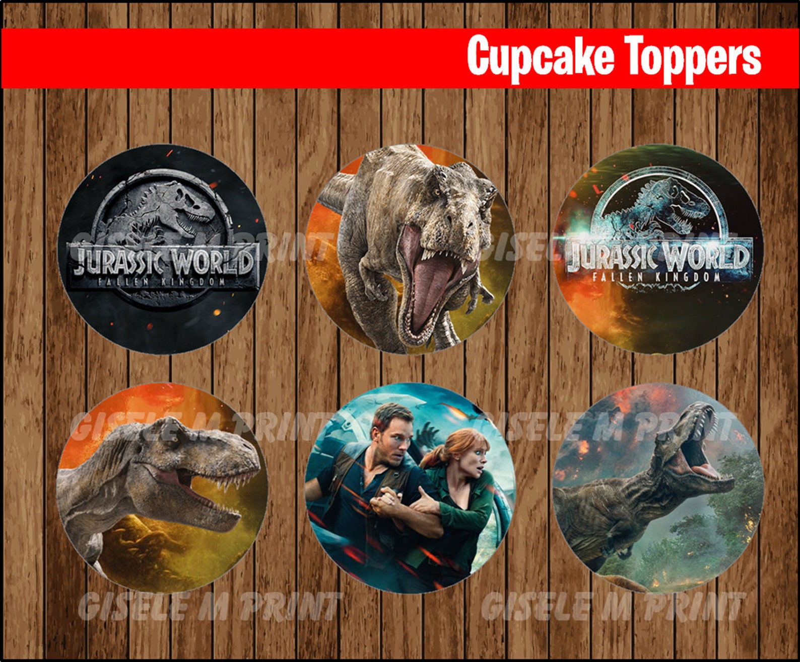 Jurassic world 2 cupcakes toppers Printable Jurassic world Etsy