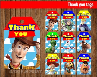 Toy Story 4 Danke Tags, druckbare Toy Story Geschenkanhänger, Toy Story Party Danke Tags sofortiger Download