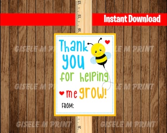 Teacher Appreciation, Thank You for Helping ME Grow Sign, Printable PDF, Instant Download