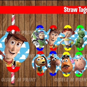 Toy Story Straw Tags, Printable Toy Story Straw toppers, Toy Story party Straw Tags instant download