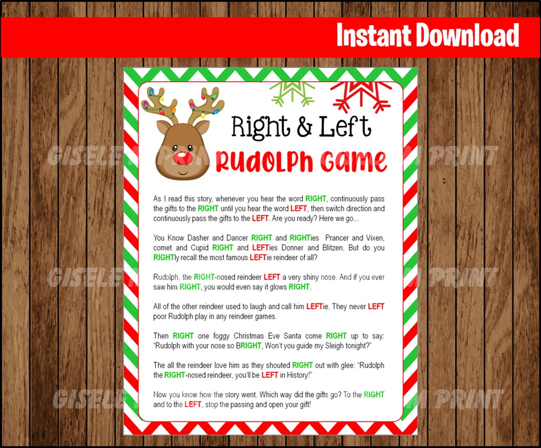 christmas right and left story, reindeer game, baby or bridal