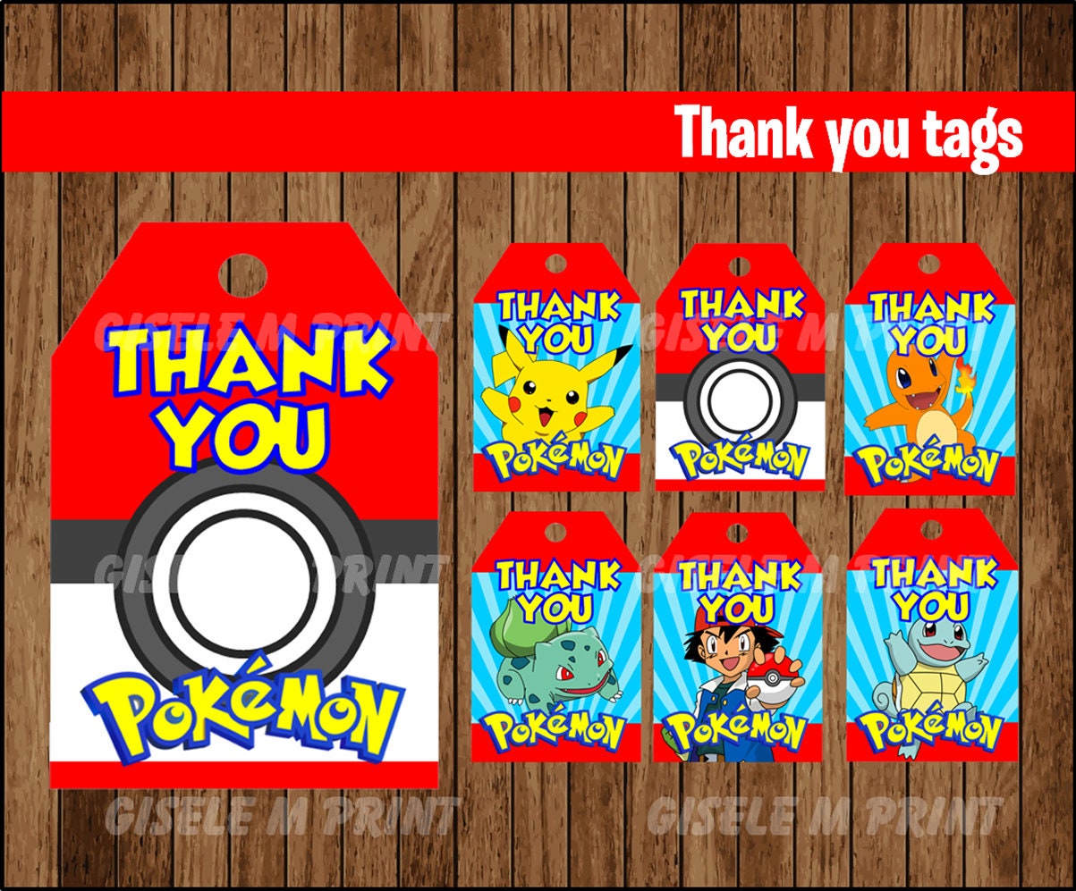 Pokemon Thank You tags Printable Pokemon gift tags Pokemon Etsy