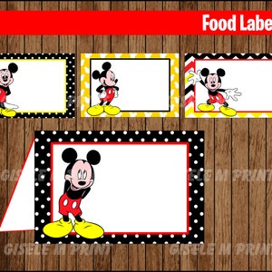 Etichette alimentari di Topolino, carte stampabili per tende alimentari di Topolino, download istantaneo di carte alimentari per feste di Topolino