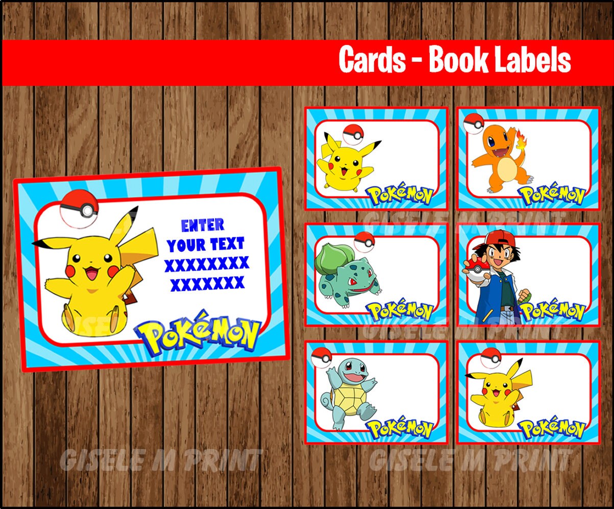 Pokemon Printable Cards tags book labels stickers kids | Etsy