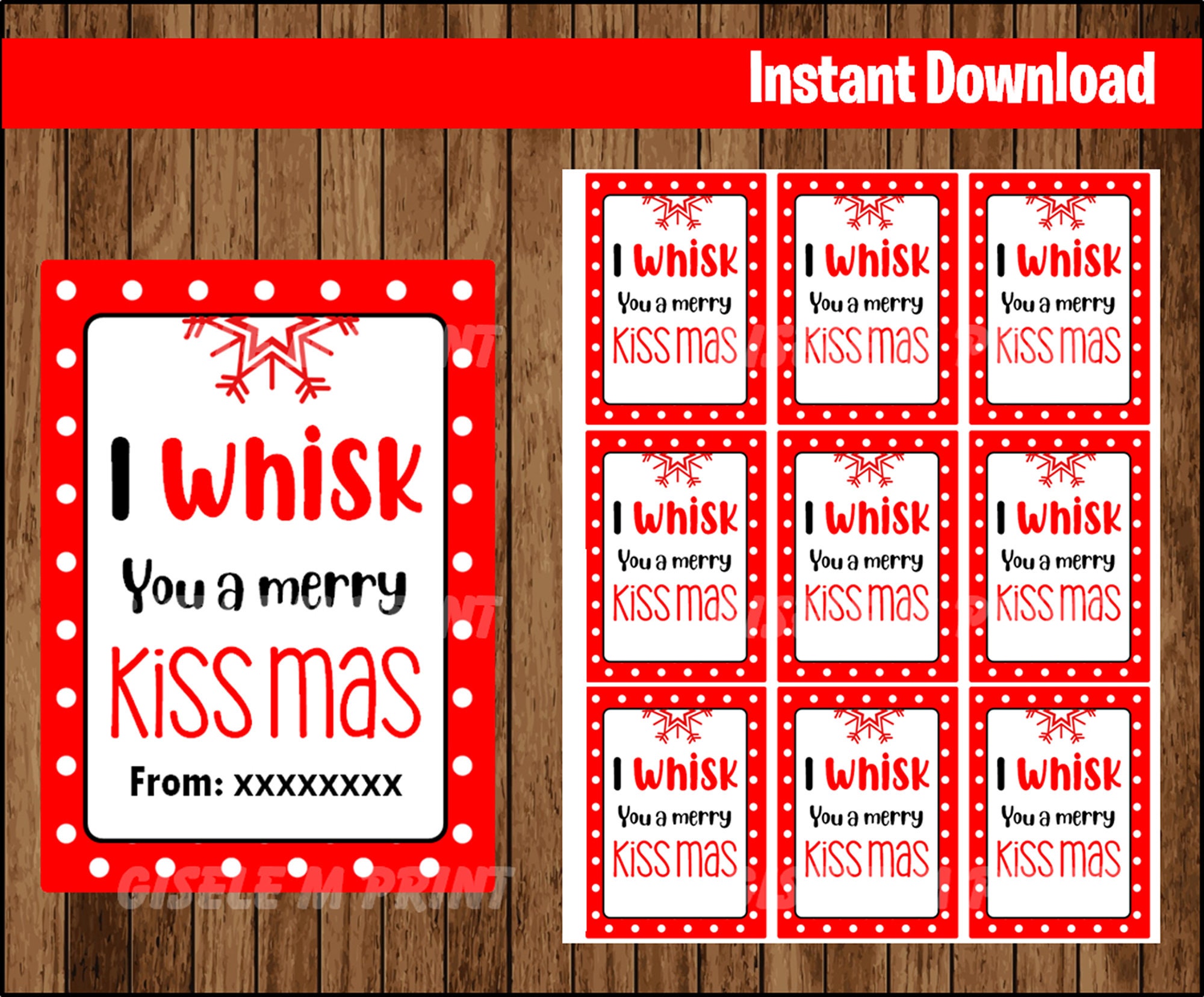 Printable I Whisk You A Merry Kissmas Tag Teacher Gift Tag Etsy