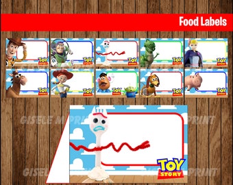 Toy Story 4 Food Labels, Printable Toy Story food tent cards, Toy Story party food cards instant download