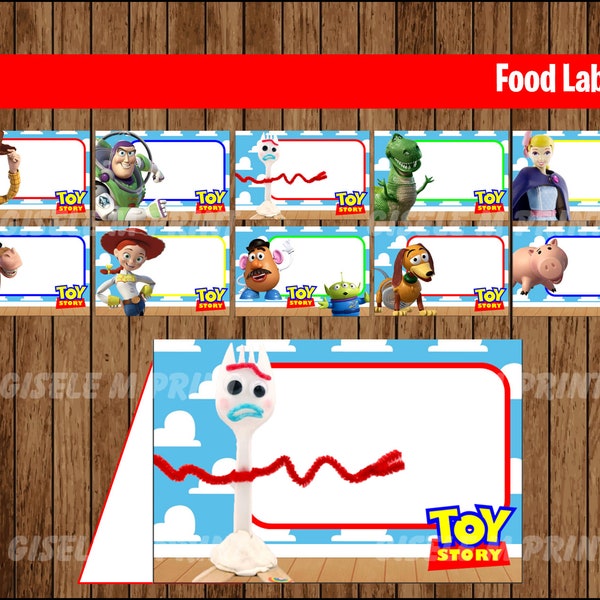 Toy Story 4 Food Labels, Printable Toy Story food tent cards, Toy Story party food cards instant download