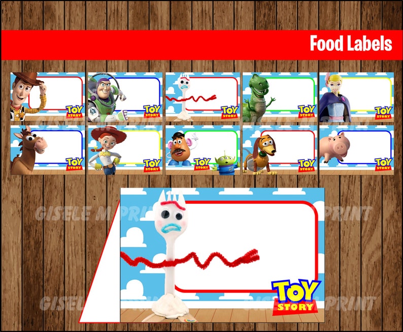 Toy Story 4 Food Labels, Printable Toy Story food tent cards, Toy Story party food cards instant download image 1