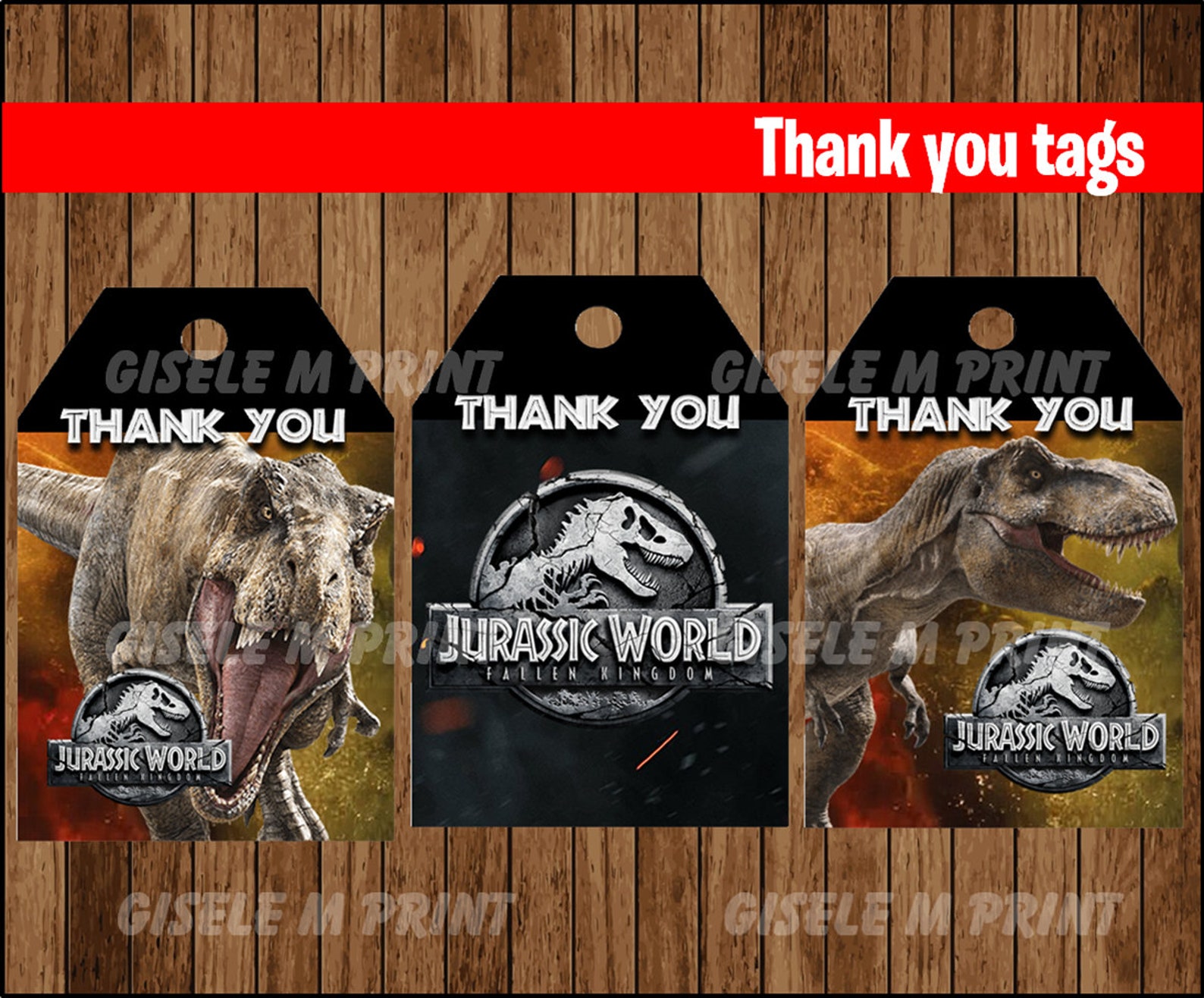 Jurassic world 2 Thank You tags Printable Jurassic world gift | Etsy