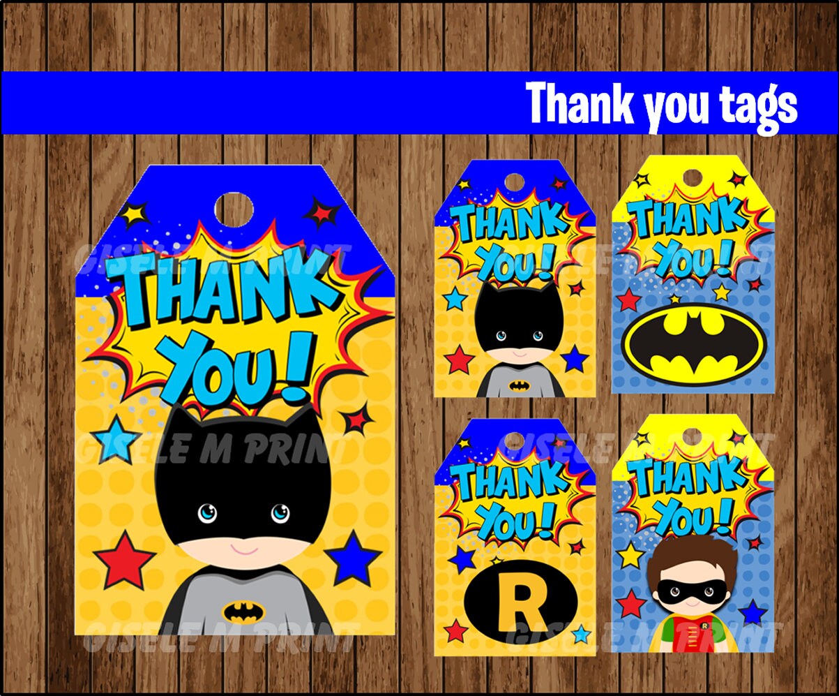 Batman Thank you tags Printable Superhero tags Batman Baby Etsy