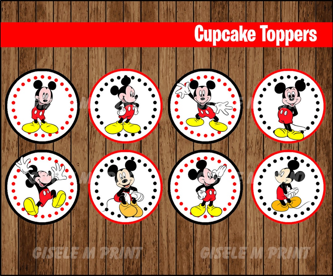 Mickey Mouse Cupcakes Toppers, Printable Mickey Mouse Toppers, Mickey