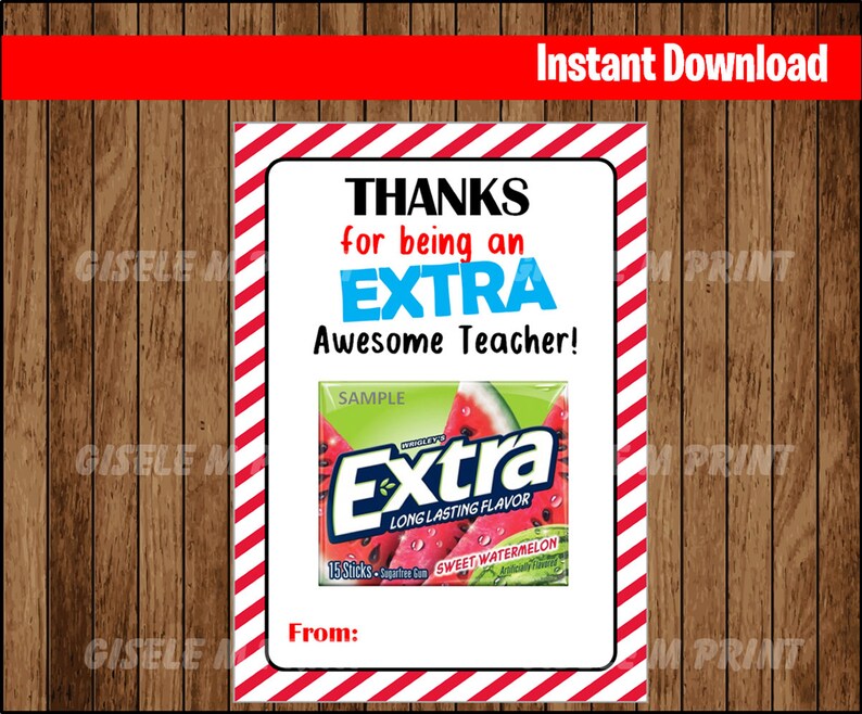 extra gum thank you card extra gum favor tag extra mile etsy
