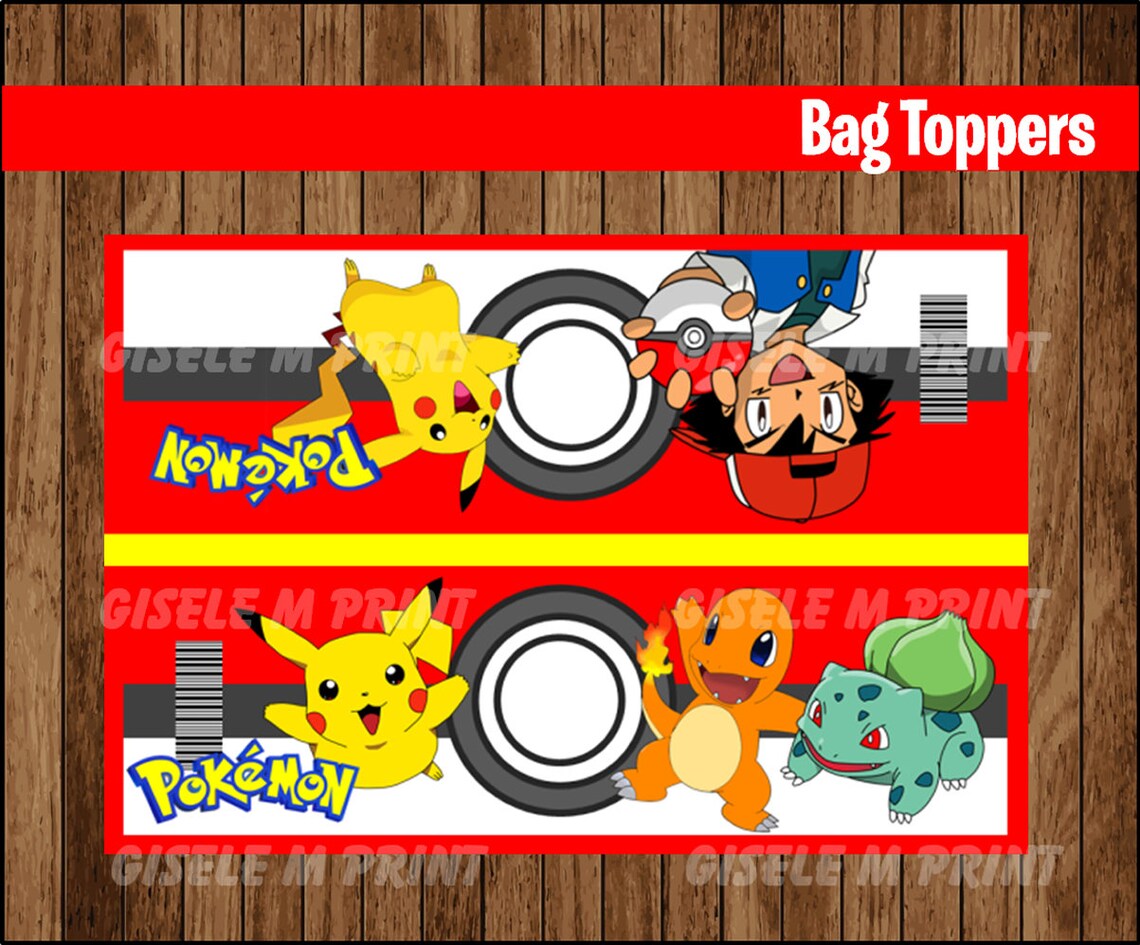 Pokemon Bags Printable Pokemon Bag toppers Pokemon party Etsy
