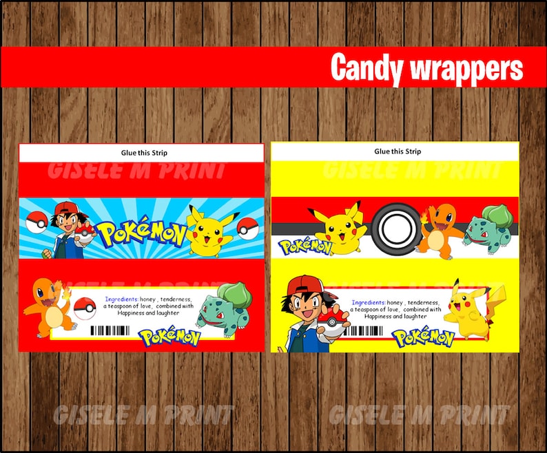 Pokemon candy wrappers Printable Pokemon wrappers Pokemon | Etsy
