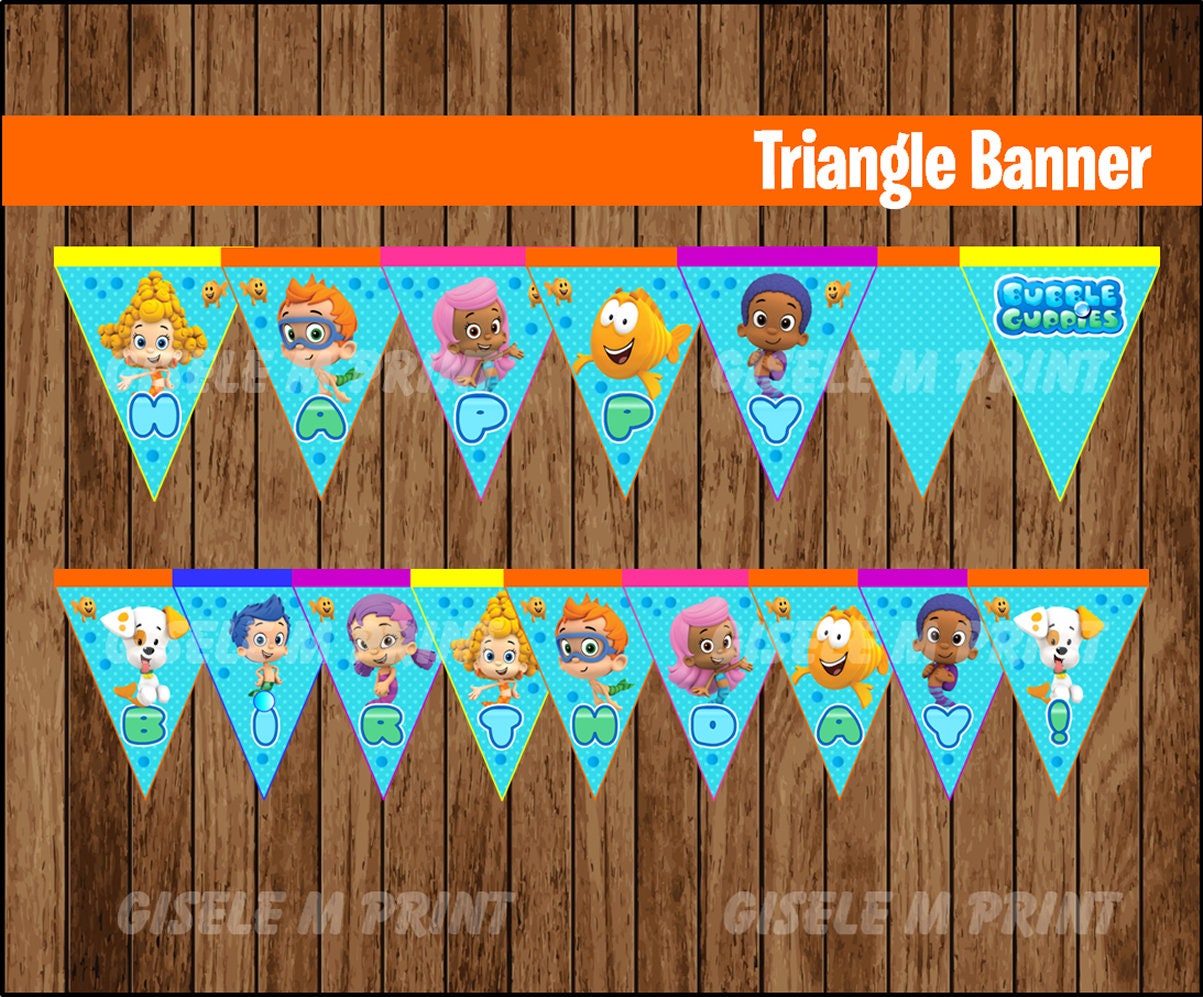 Bubble Guppies Banner, Printable Bubble Guppies Triangle Banner, Bubble  Guppies party Banner instant download Within Bubble Guppies Birthday Banner Template