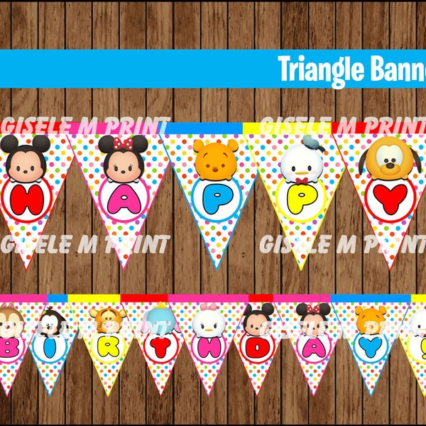 Tsum Tsum Banner, Printable Tsum Tsum Triangle Banner, Tsum Tsum party Banner instant download