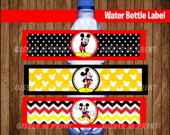 Mickey Mouse Water Bottle Label, Printable Mickey Mouse Water labels, Mickey party Water instant download