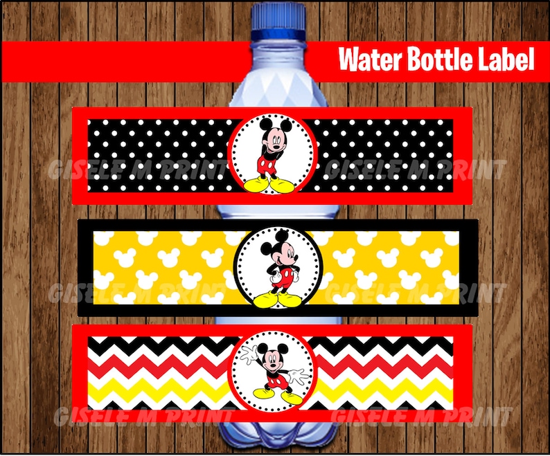 Mickey Mouse Water Bottle Label Printable Mickey Mouse Water Etsy Canada