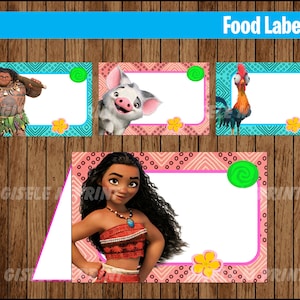 Moana Food Labels, Printable Moana food tent cards, Moana  party food cards instant download