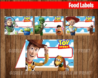 Toy Story voedseletiketten, afdrukbare Toy Story voedseltentkaarten, Toy Story feestvoedselkaarten direct downloaden