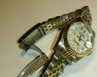 Rolex Oyster Perpetual DATEJUST 16233 relógio feminino em ouro branco 18K e aço inoxidável 455C Fabricado na Suíça