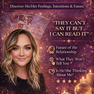 May include: An advertisement for a psychic reading service. The image features a woman with blonde hair, tarot cards, candles, and a crystal ball. Text includes "Honest & Brutal Reading" and "They Can't Say It But I Can Read It."