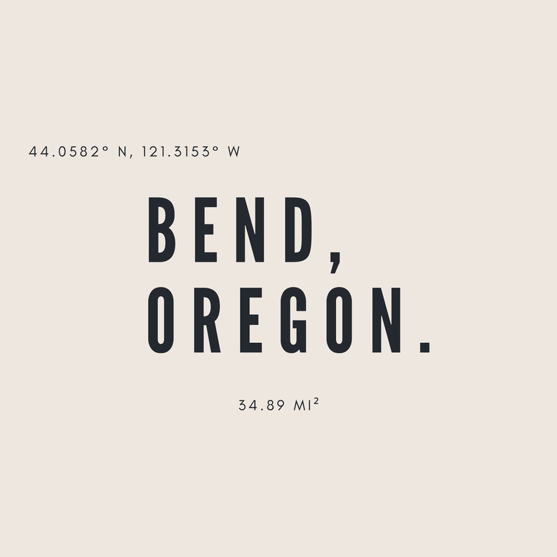 Bend Oregon Coordinates Poster Printable Art Instant Etsy