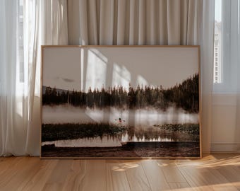 Foggy Lake Sunrise-fotografieprint: muurkunst boslandschap