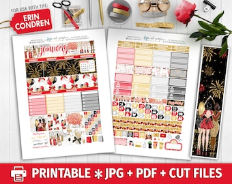 JANUARY MONTHLY KIT View Printable Planner Stickers/for use with Erin Condren/Cutfiles/Monthly Kit/Winter New Years Eve January Chic Red