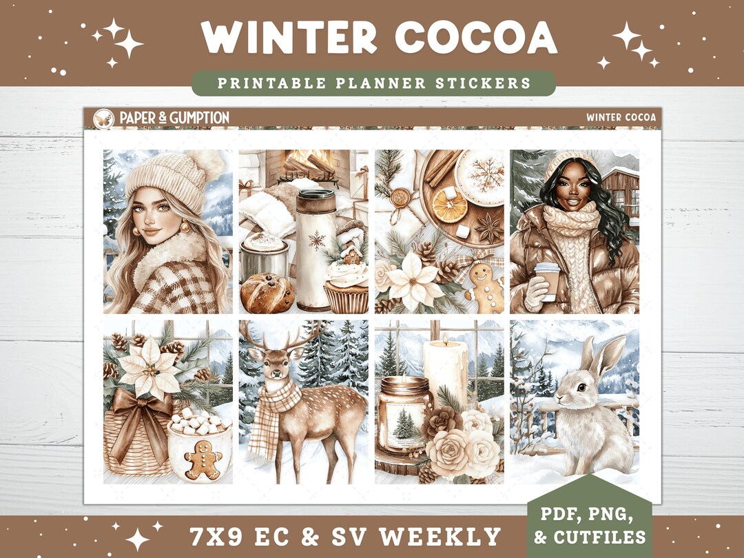 Winter Printable Planner Stickers, Winter Cocoa, Weekly Kit for Erin ...