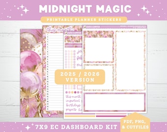 NYE Printable Planner Stickers, 2025/2026, Erin Condren 7X9 January Monthly Dashboard & Notes Page, Kit 33, New Years Eve Fireworks Cheer