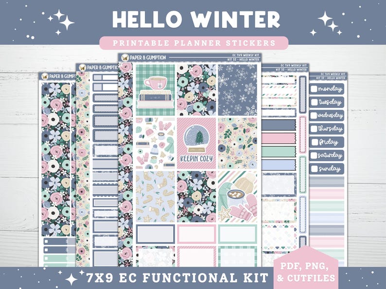 Winter Printable Planner Stickers, Hello Winter, EC Weekly, Kit 32, for ...