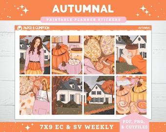 Printable Planner Sticker Autumnal Weekly Sticker Kit Erin Condren Planner Sticker Vertical Sticker Kit Cozy Autumn Fall Pumpkins Printable